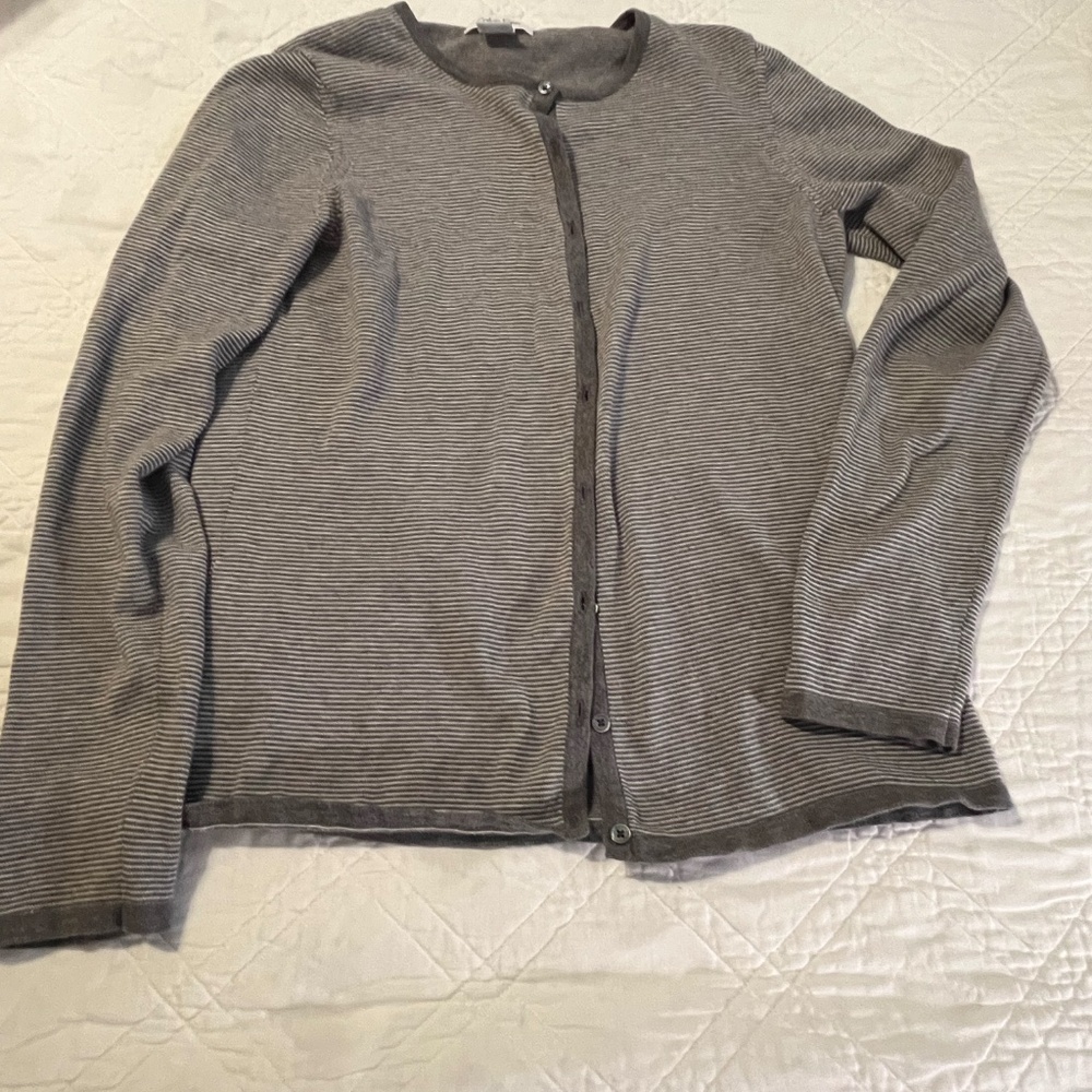 Calvin Klein 2 Piece Tank Top Cardigan Set Women 100% Cotton Gray White Stripe M - Picture 14 of 16